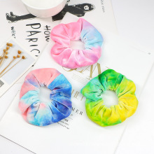 Rainbow Velvet Hair Scrunchies for Women Tie Dye Hair Ponytail Holder Scrunchies